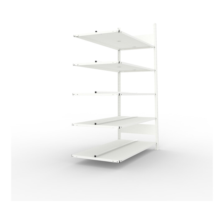 META COMPACT Büroregal 1850x1250x600 mm (HxBxT), Anbauregal doppelseitig mit 5 Böden, 80 Kg Fachlast, lichtgrau