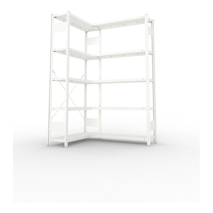 META Eckregal CLIP 150 2000 x 300 mm RAL 7035 mit 10 Böden Längsriegel
