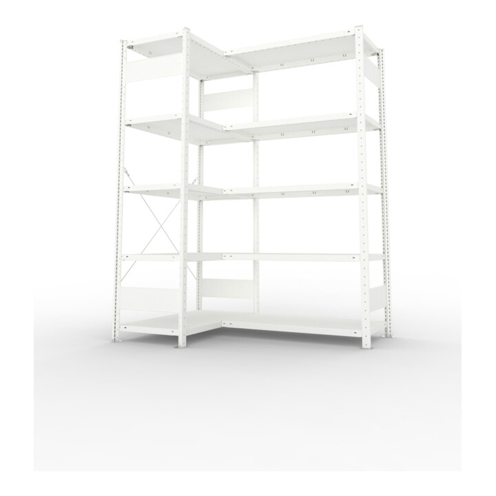 META Eckregal CLIP 150 2000 x 500 mm RAL 7035 mit 10 Böden Längsriegel