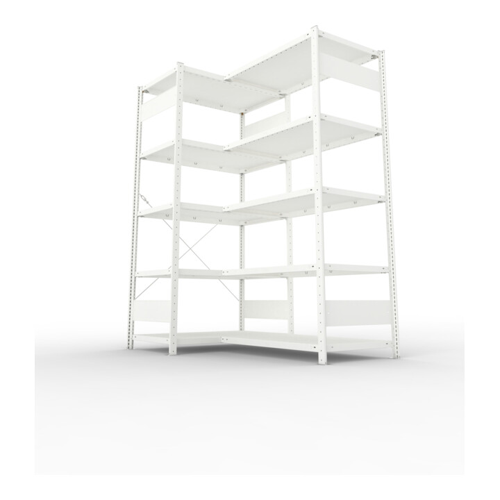 META Eckregal CLIP 150 2000 x 600mm RAL 7035 mit 10 Böden Längsriegel