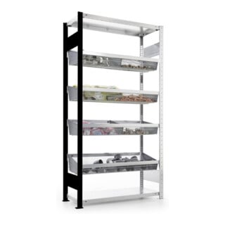 META Gitterkorbregal AR schwer 2000 x 1000 x 400mm verzinkt mit 4 Drahtkörben PVC Fachteiler