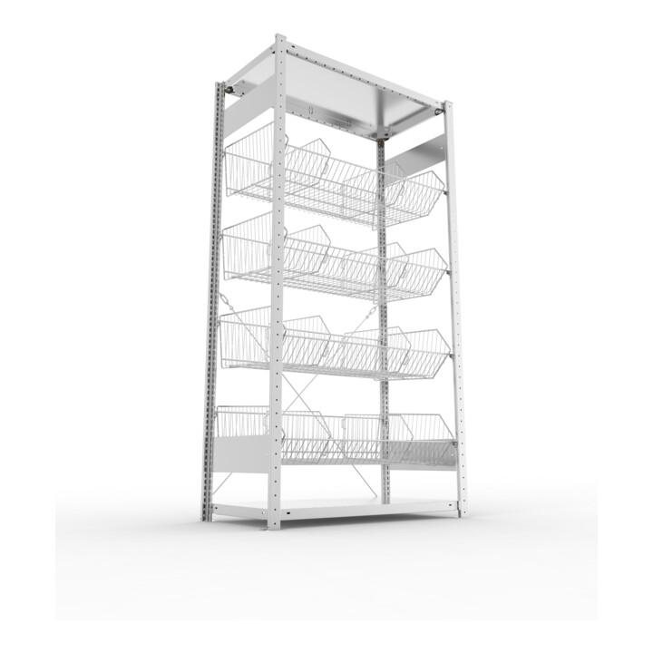 META Gitterkorbregal GR leicht 2000 x 1000 x 500 mm verzinkt mit 4 Drahtkörben und Trenngitter