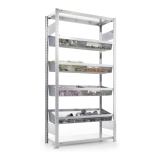 META Gitterkorbregal GR schwer 2000 x 1000 x 400 vzk mit 4 Drahtkörben PVC Fachteiler
