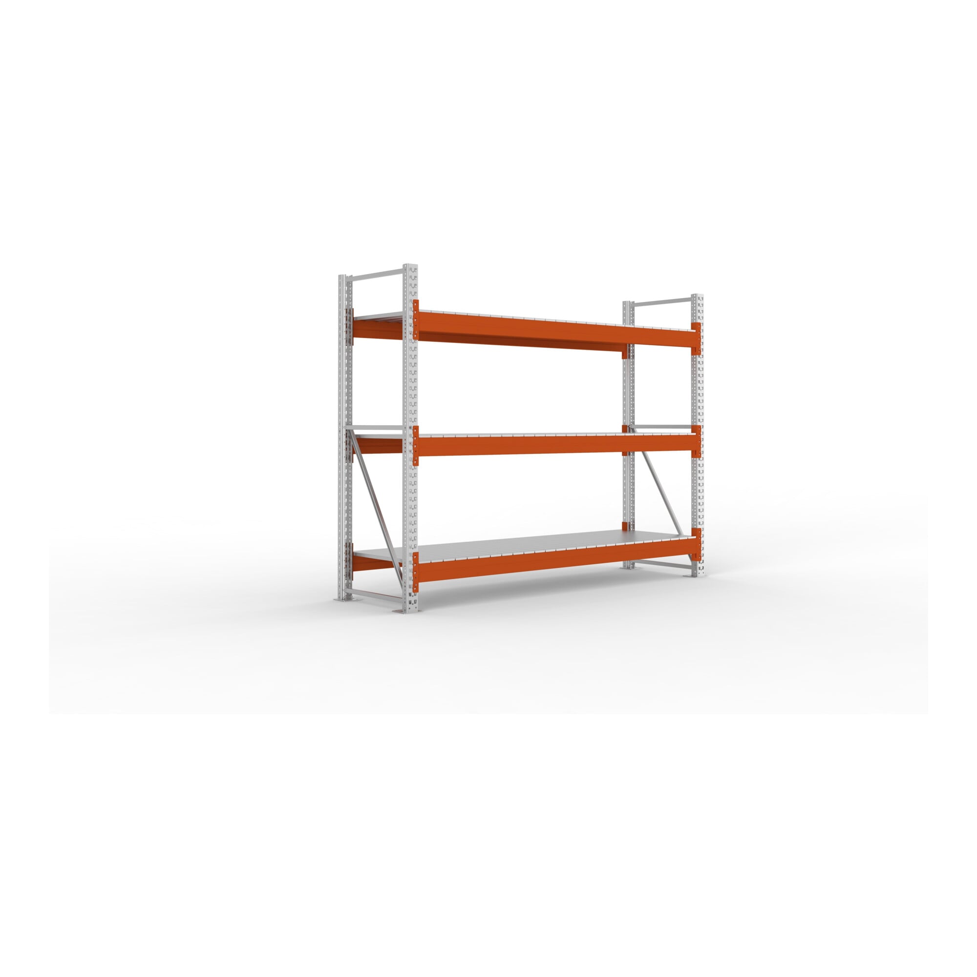 Meta Großfachregal Grundregal 2200 x 2700 x 800 mm verzinkt / rotorange multipal S + Stahlpaneelen