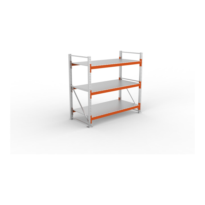 Meta Großfachregal Grundregal 2200 x 2700 x 800 mm verzinkt / rotorange multipal S + Stahlpaneelen