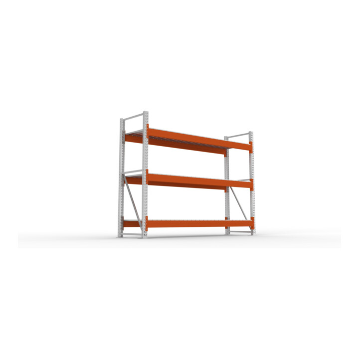 Meta Großfachregal Grundregal 2200 x 2700 x 800 mm verzinkt / rotorange multipal S + Stahlpaneelen