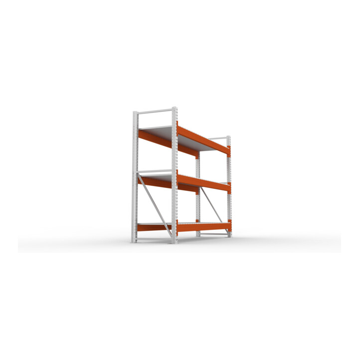 Meta Großfachregal Grundregal 2200 x 2700 x 800 mm verzinkt / rotorange multipal S + Stahlpaneelen