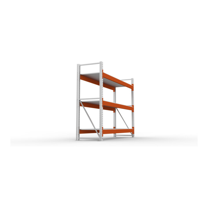 Meta Großfachregal Grundregal 2200 x 2700 x 800 mm verzinkt / rotorange multipal S + Stahlpaneelen
