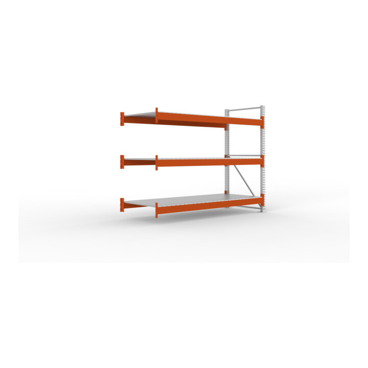 META Großfachregal MULTIPAL S 2200x2700x1100 mm, Anbauregal mit Stahlpaneelen, verzinkt / rotorange