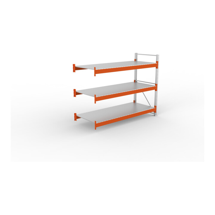 META Großfachregal MULTIPAL S 2200x2700x1100 mm, Anbauregal mit Stahlpaneelen, verzinkt / rotorange