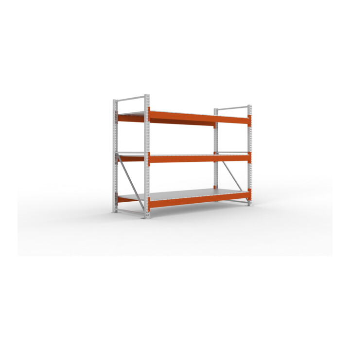 META Großfachregal MULTIPAL S 2200x2700x1100 mm, Grundregal mit Stahlpaneelen, verzinkt / rotorange