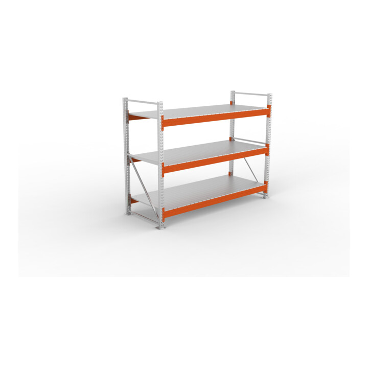 META Großfachregal MULTIPAL S 2200x2700x1100 mm, Grundregal mit Stahlpaneelen, verzinkt / rotorange