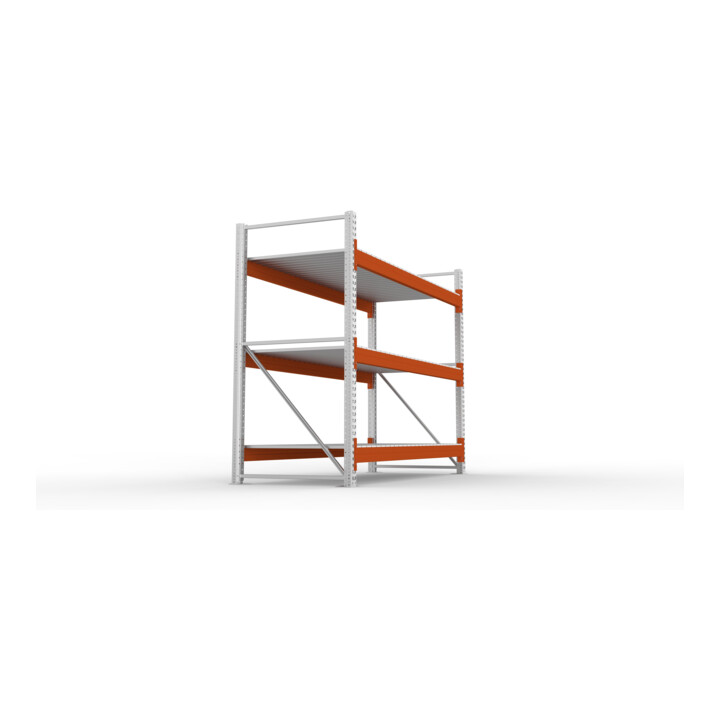META Großfachregal MULTIPAL S 2200x2700x1100 mm, Grundregal mit Stahlpaneelen, verzinkt / rotorange