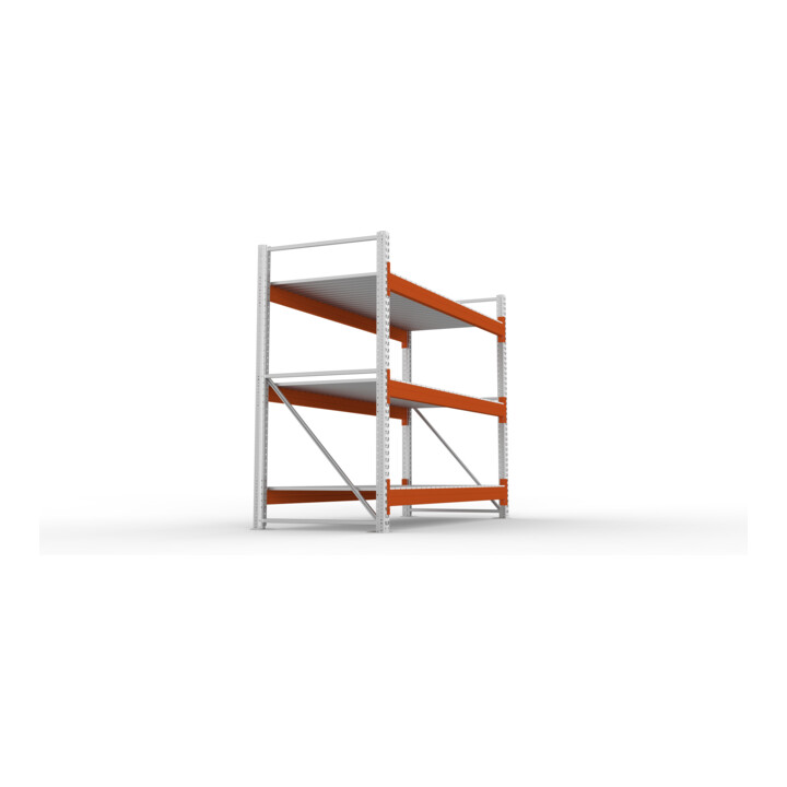 META Großfachregal MULTIPAL S 2200x2700x1100 mm, Grundregal mit Stahlpaneelen, verzinkt / rotorange