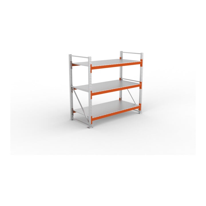 META Großfachregal MULTIPAL S  2200x2700x800 mm, Grundregal mit Stahlpaneelen, verzinkt / rotorange