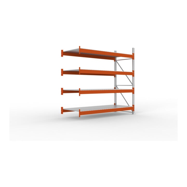 META Großfachregal MULTIPAL S 2700x2700x1100 mm, Anbauregal mit Stahlpaneelen, verzinkt / rotorange