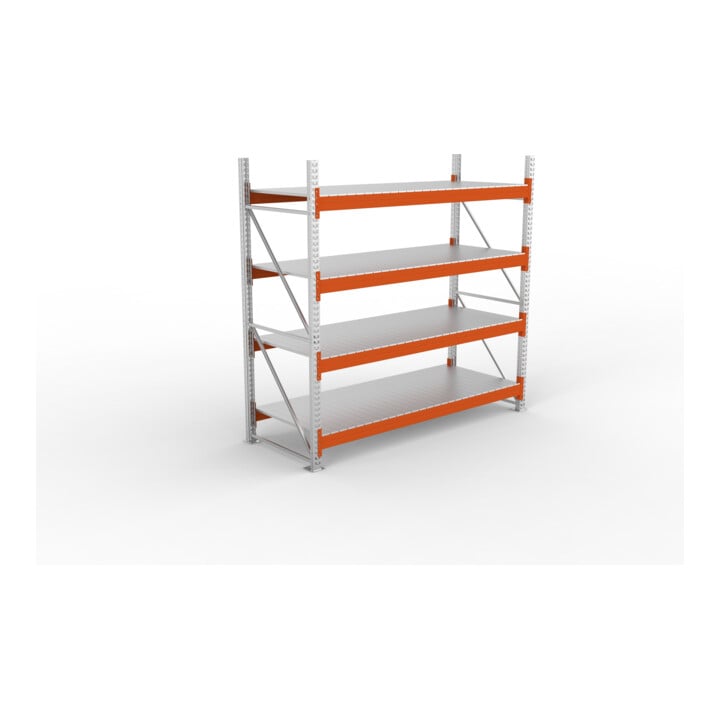 META Großfachregal MULTIPAL S 2700x2700x1100 mm, Grundregal mit Stahlpaneelen, verzinkt / rotorange