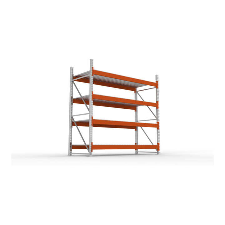 META Großfachregal MULTIPAL S 2700x2700x1100 mm, Grundregal mit Stahlpaneelen, verzinkt / rotorange