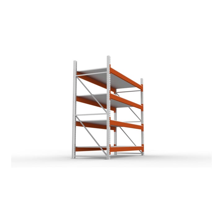 META Großfachregal MULTIPAL S 2700x2700x1100 mm, Grundregal mit Stahlpaneelen, verzinkt / rotorange