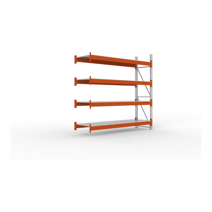META Großfachregal MULTIPAL S 2700x2700x800 mm, Anbauregal mit Stahlpaneelen, verzinkt / rotorange