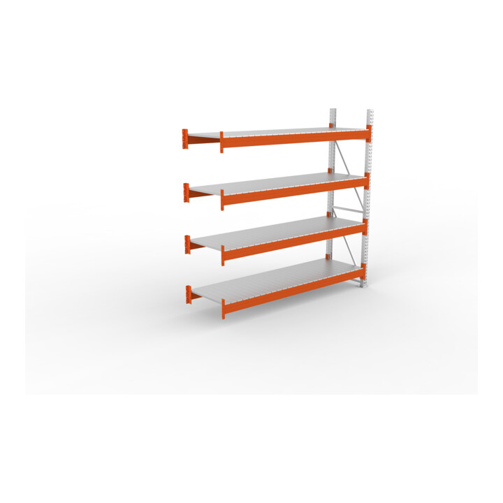 META Großfachregal MULTIPAL S 2700x2700x800 mm, Anbauregal mit Stahlpaneelen, verzinkt / rotorange
