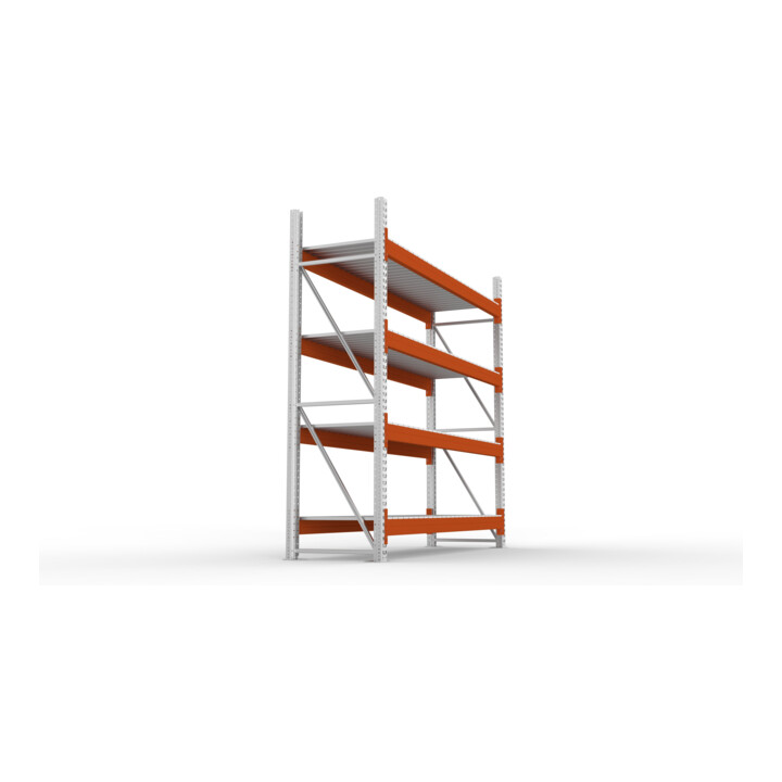 META Großfachregal MULTIPAL S 2700x2700x800 mm, Grundregal mit Stahlpaneelen, verzinkt / rotorange