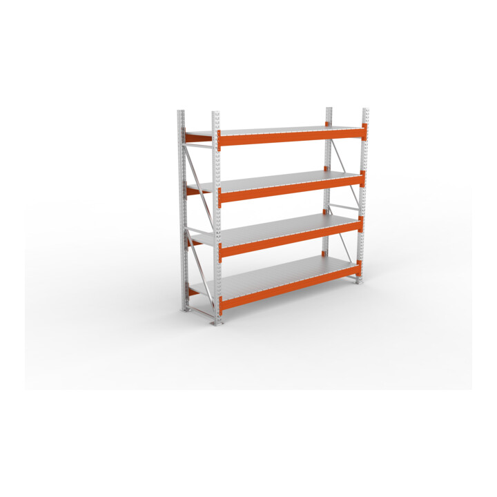META Großfachregal MULTIPAL S 2700x2700x800 mm, Grundregal mit Stahlpaneelen, verzinkt / rotorange