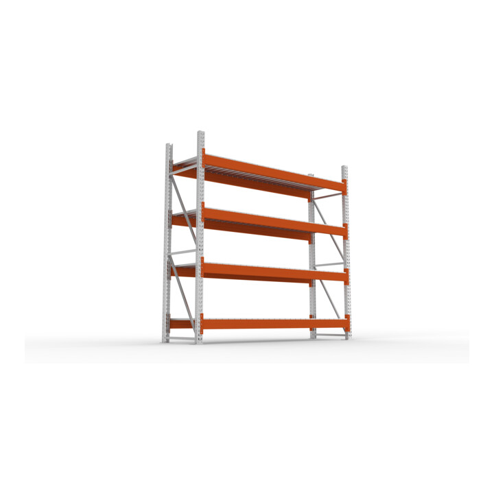 META Großfachregal MULTIPAL S 2700x2700x800 mm, Grundregal mit Stahlpaneelen, verzinkt / rotorange