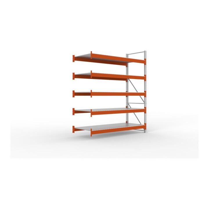 META Großfachregal MULTIPAL S 3300x2700x1100 mm, Anbauregal mit Stahlpaneelen, verzinkt / rotorange