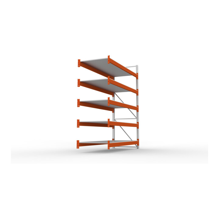 META Großfachregal MULTIPAL S 3300x2700x1100 mm, Anbauregal mit Stahlpaneelen, verzinkt / rotorange