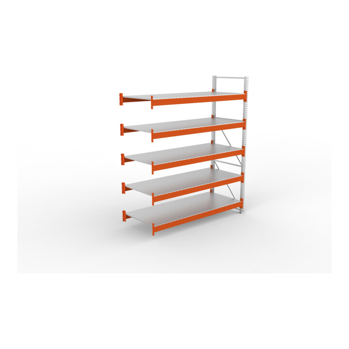 META Großfachregal MULTIPAL S 3300x2700x1100 mm, Anbauregal mit Stahlpaneelen, verzinkt / rotorange