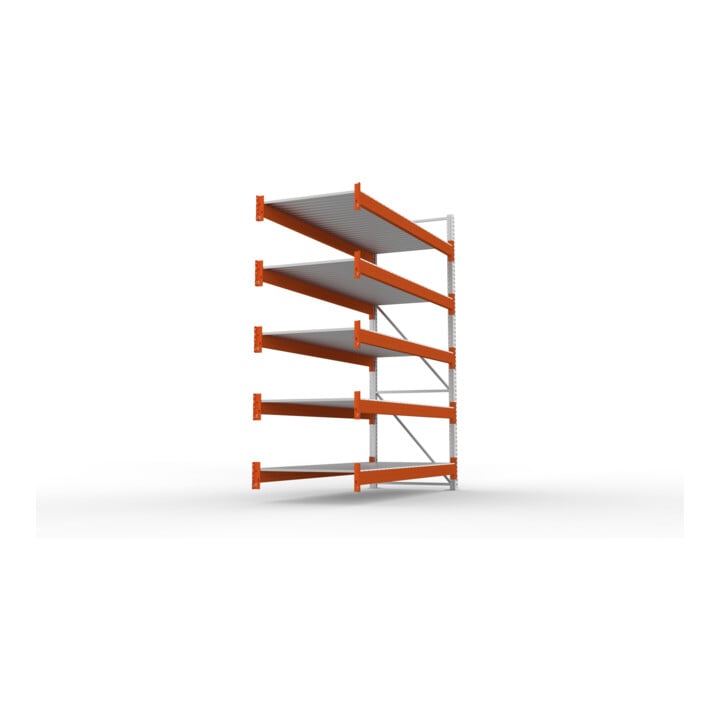 META Großfachregal MULTIPAL S 3300x2700x1100 mm, Anbauregal mit Stahlpaneelen, verzinkt / rotorange