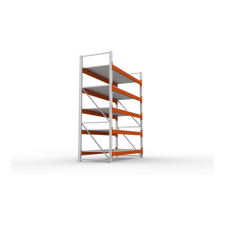 META Großfachregal MULTIPAL S 3300x2700x1100 mm, Grundregal mit Stahlpaneelen, verzinkt / rotorange