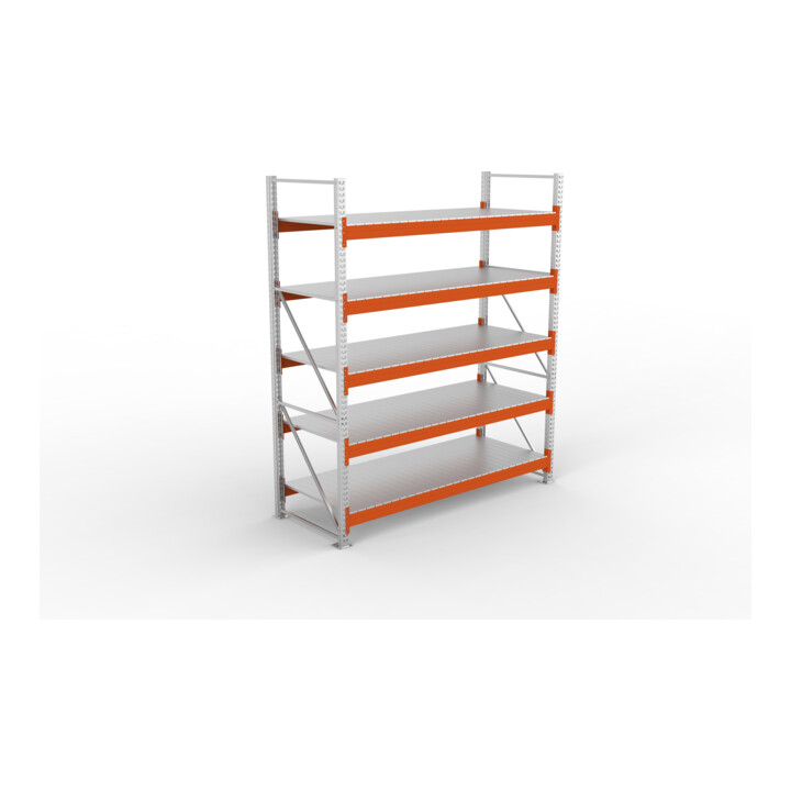 META Großfachregal MULTIPAL S 3300x2700x1100 mm, Grundregal mit Stahlpaneelen, verzinkt / rotorange