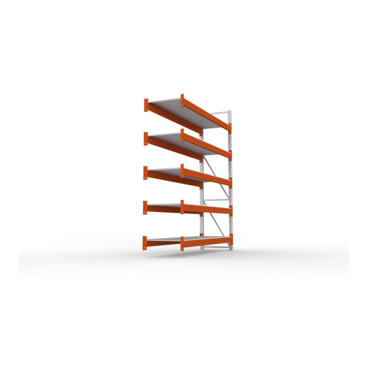 META Großfachregal MULTIPAL S 3300x2700x800 mm, Anbauregal mit Stahlpaneelen, verzinkt / rotorange