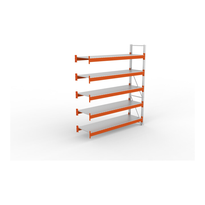 META Großfachregal MULTIPAL S 3300x2700x800 mm, Anbauregal mit Stahlpaneelen, verzinkt / rotorange