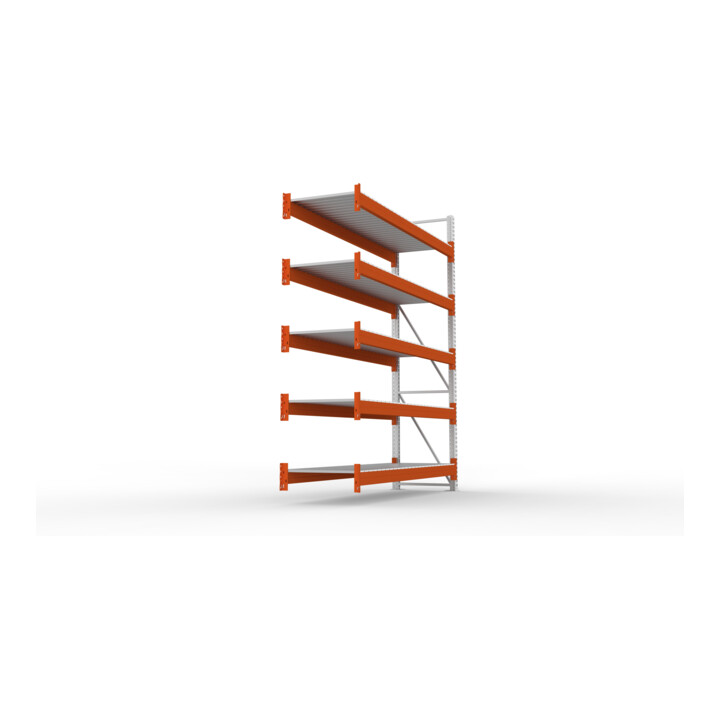 META Großfachregal MULTIPAL S 3300x2700x800 mm, Anbauregal mit Stahlpaneelen, verzinkt / rotorange