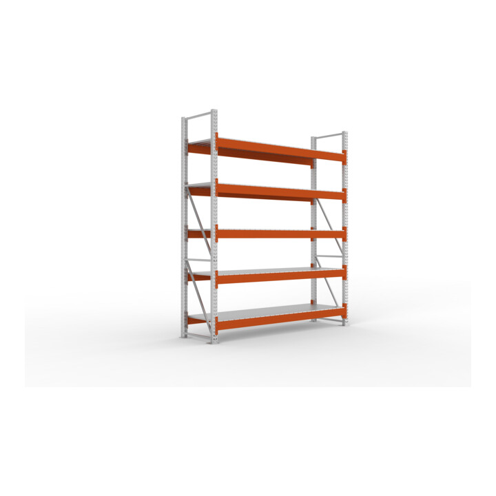 META Großfachregal MULTIPAL S 3300x2700x800 mm, Grundregal mit Stahlpaneelen, verzinkt / rotorange