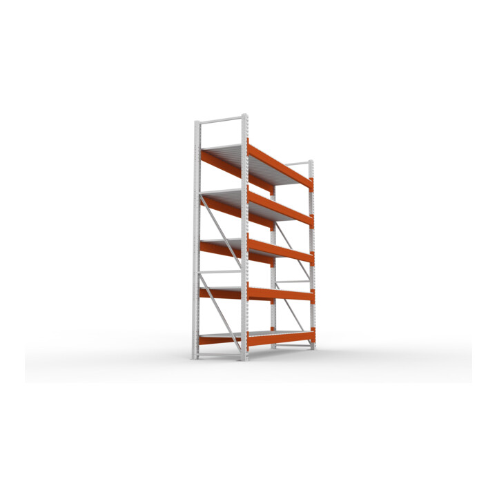 META Großfachregal MULTIPAL S 3300x2700x800 mm, Grundregal mit Stahlpaneelen, verzinkt / rotorange