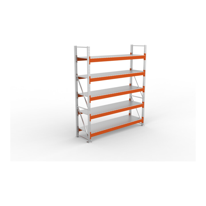 META Großfachregal MULTIPAL S 3300x2700x800 mm, Grundregal mit Stahlpaneelen, verzinkt / rotorange