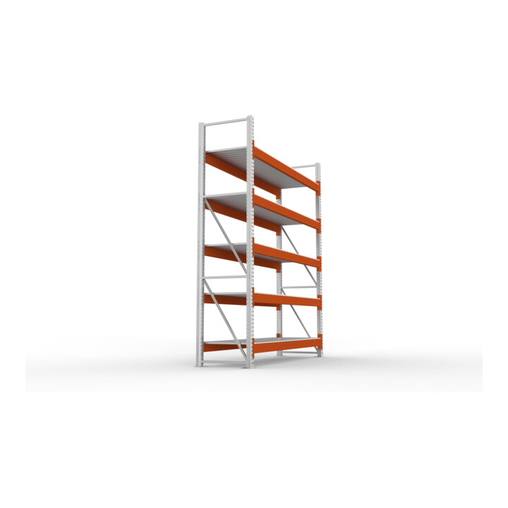 META Großfachregal MULTIPAL S 3300x2700x800 mm, Grundregal mit Stahlpaneelen, verzinkt / rotorange