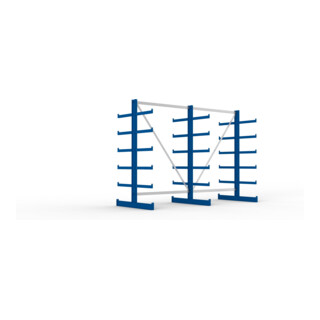 Meta Kragarmregal Atlas ST doppelseitig 3 Ständer 2000 x 500 x 2700 mm Tiefe + 2 x 5 Arme enzianblau