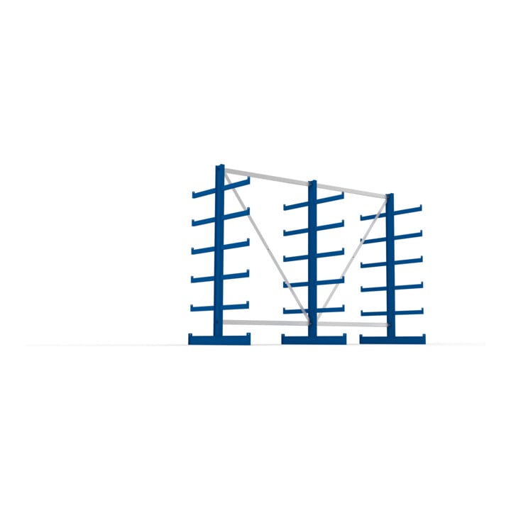 Meta Kragarmregal Atlas ST doppelseitig 3 Ständer 2000 x 500 x 2700 mm Tiefe + 2 x 5 Arme enzianblau