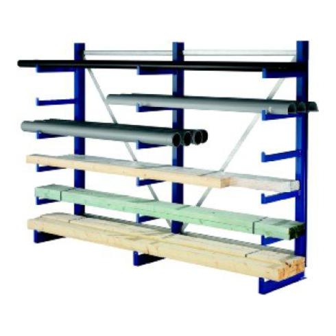 Meta Kragarmregal Atlas ST doppelseitig 4 Ständer 2000 x 500 x 4050 mm Tiefe + 2 x 5 Arme enzianblau