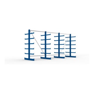 Meta Kragarmregal Atlas ST doppelseitig 4 Ständer 2000 x 500 x 4050 mm Tiefe + 2 x 5 Arme enzianblau