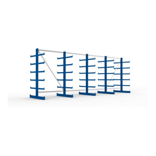 Meta Kragarmregal Atlas ST doppelseitig 5 Ständer 2000 x 500 x 5400 mm Tiefe + 2 x 5 Arme enzianblau