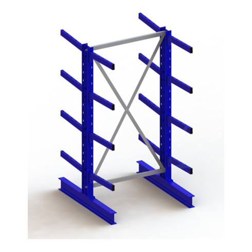 Meta Kragarmregal Grundregal IPE140 doppelseitig 2000 x 1000 x 1000 mm Enzianblau + 8 Kragarmen je Ständer