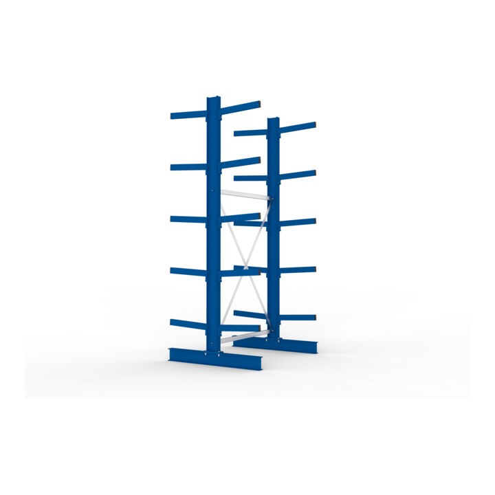 Meta Kragarmregal Grundregal IPE140 doppelseitig 3000 x 1300 x 1000 mm Enzianblau 10 Kragarmen je Ständer