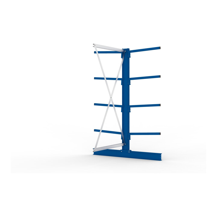 META Kragarmregal IPE120 2000x1000x1200 mm Anbauregal, doppelseitig mit 8 Kragarmen je Ständer, enzianblau