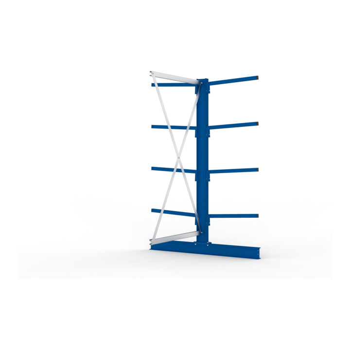 META Kragarmregal IPE120 2000x1000x1200 mm Anbauregal, doppelseitig mit 8 Kragarmen je Ständer, enzianblau